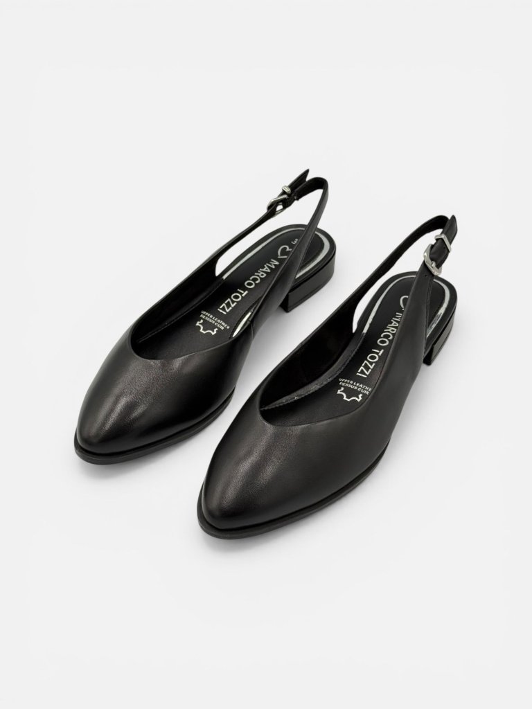 Pantofi Damă Marco Tozzi din Piele Naturală, Model Slingback Negru - Cod 29408